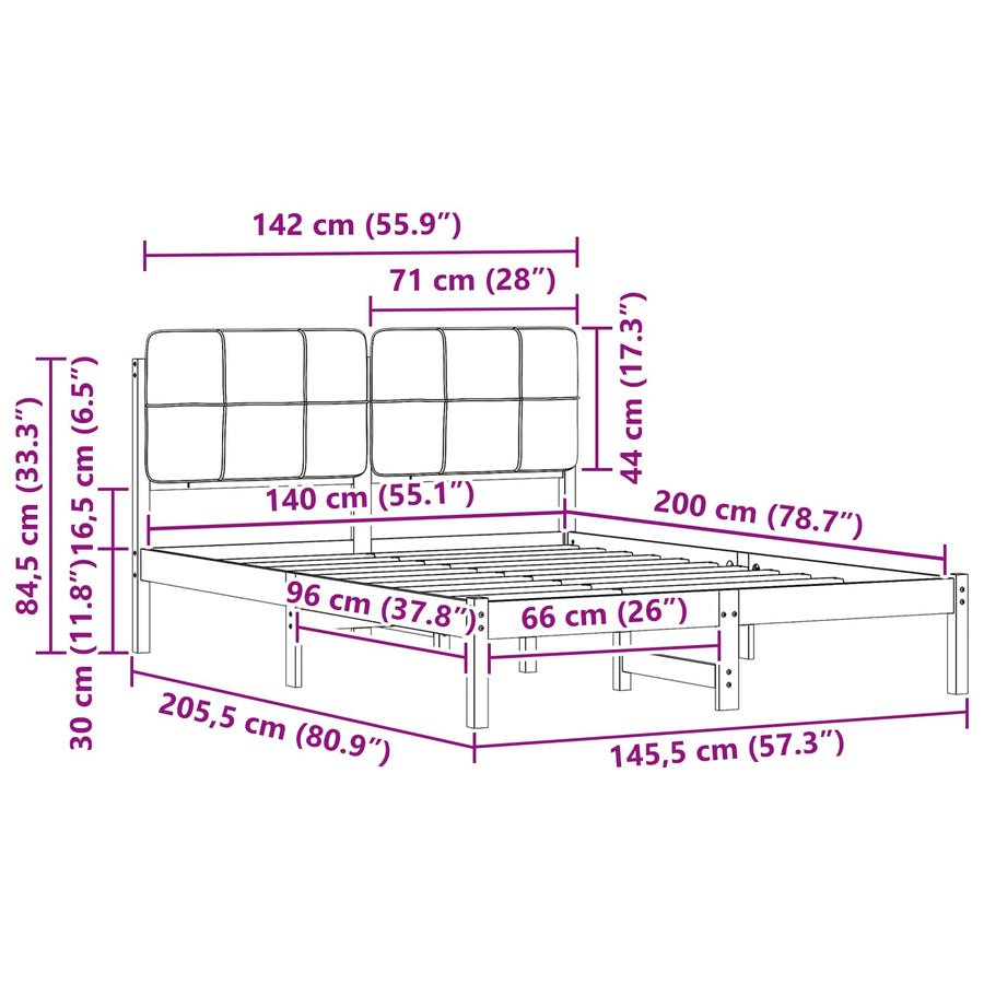 Bedframe met Gevoerd Hoofdgedeelte Zwart 140 x 200 cm