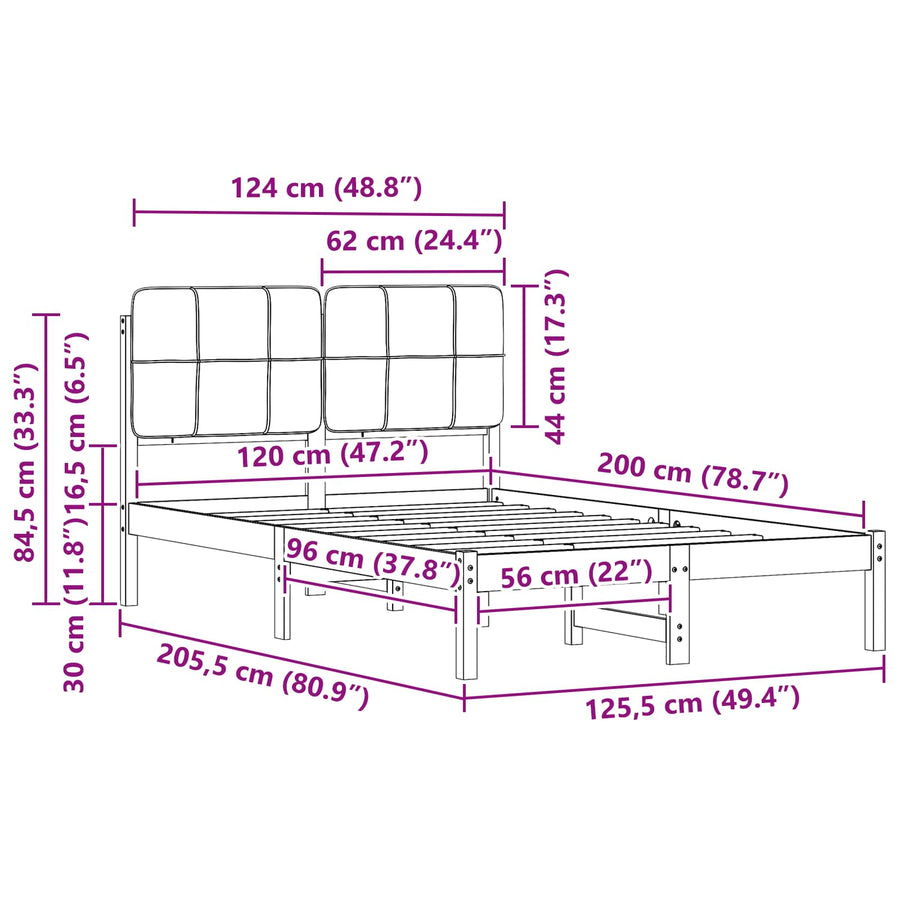 Bedframe met Gevoerd Hoofdgedeelte Lichtgrijs 120 x 200 cm