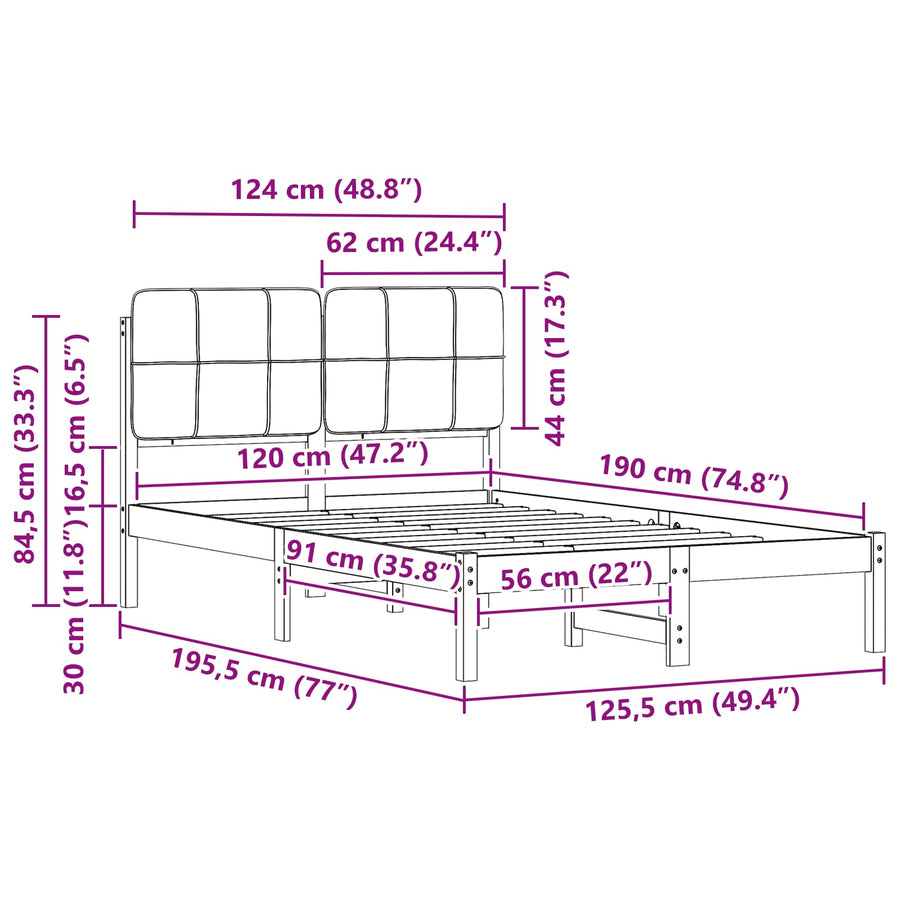 Bedframe met Gevoerd Hoofdgedeelte Lichtgrijs 120 x 190 cm