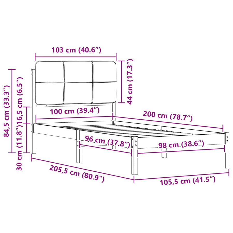 Bedframe met Gevoerd Hoofdgedeelte Taupe 100 x 200 cm