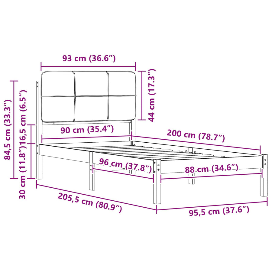 Bedframe met Gevoerd Hoofdgedeelte Lichtgrijs 90 x 200 cm