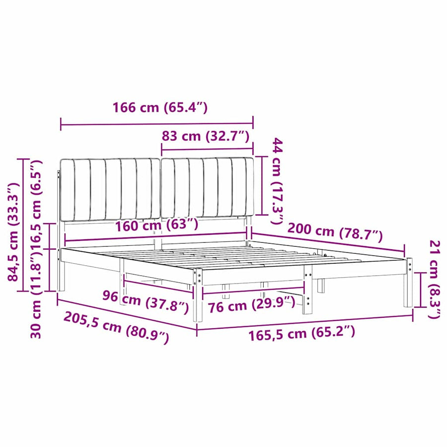 Bedframe met Gevoerd Hoofdgedeelte Lichtgrijs 160 x 200 cm