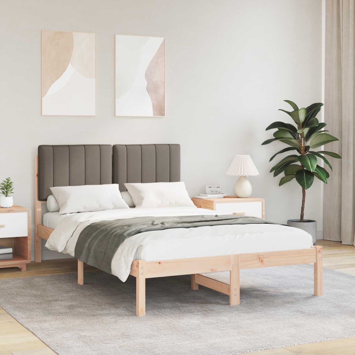 Bedframe met Gevoerd Hoofdgedeelte Natuurlijk en Taupe
