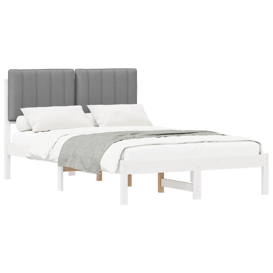 Bedframe met Gevoerd Hoofdgedeelte Wit en Lichtgrijs
