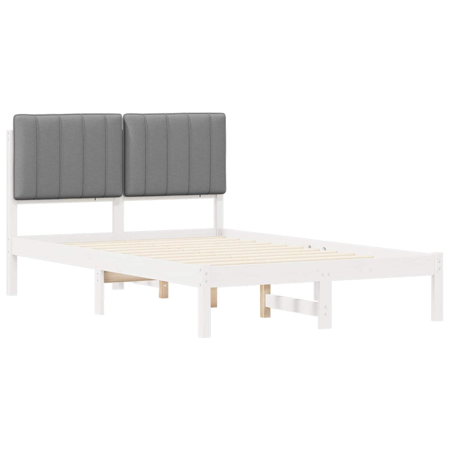 Bedframe met Gevoerd Hoofdgedeelte Wit en Lichtgrijs