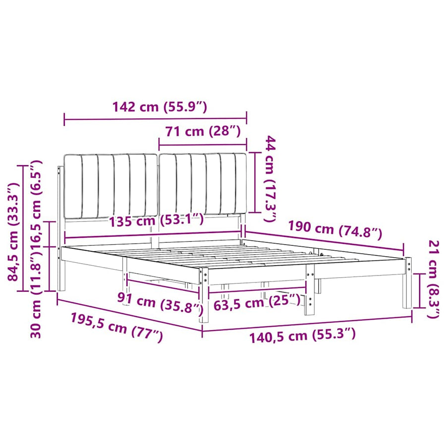 Bedframe met Gevoerd Hoofdgedeelte Zwart 135 x 190 cm