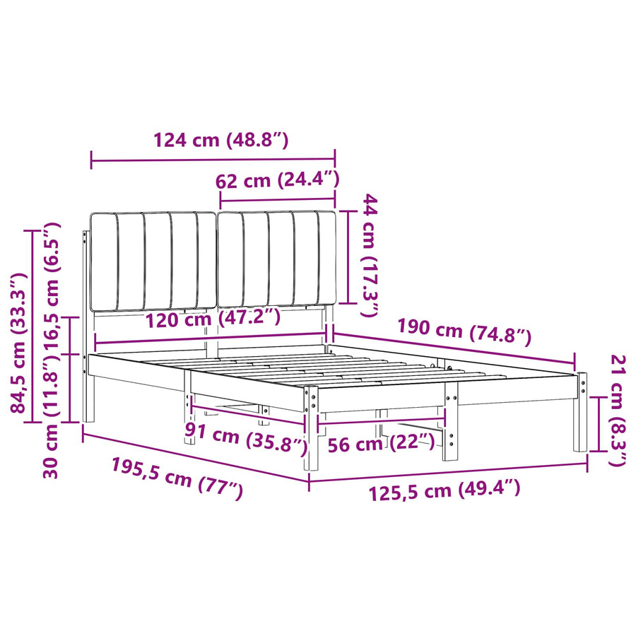 Bedframe met Gevoerd Hoofdgedeelte Lichtgrijs 120 x 190 cm