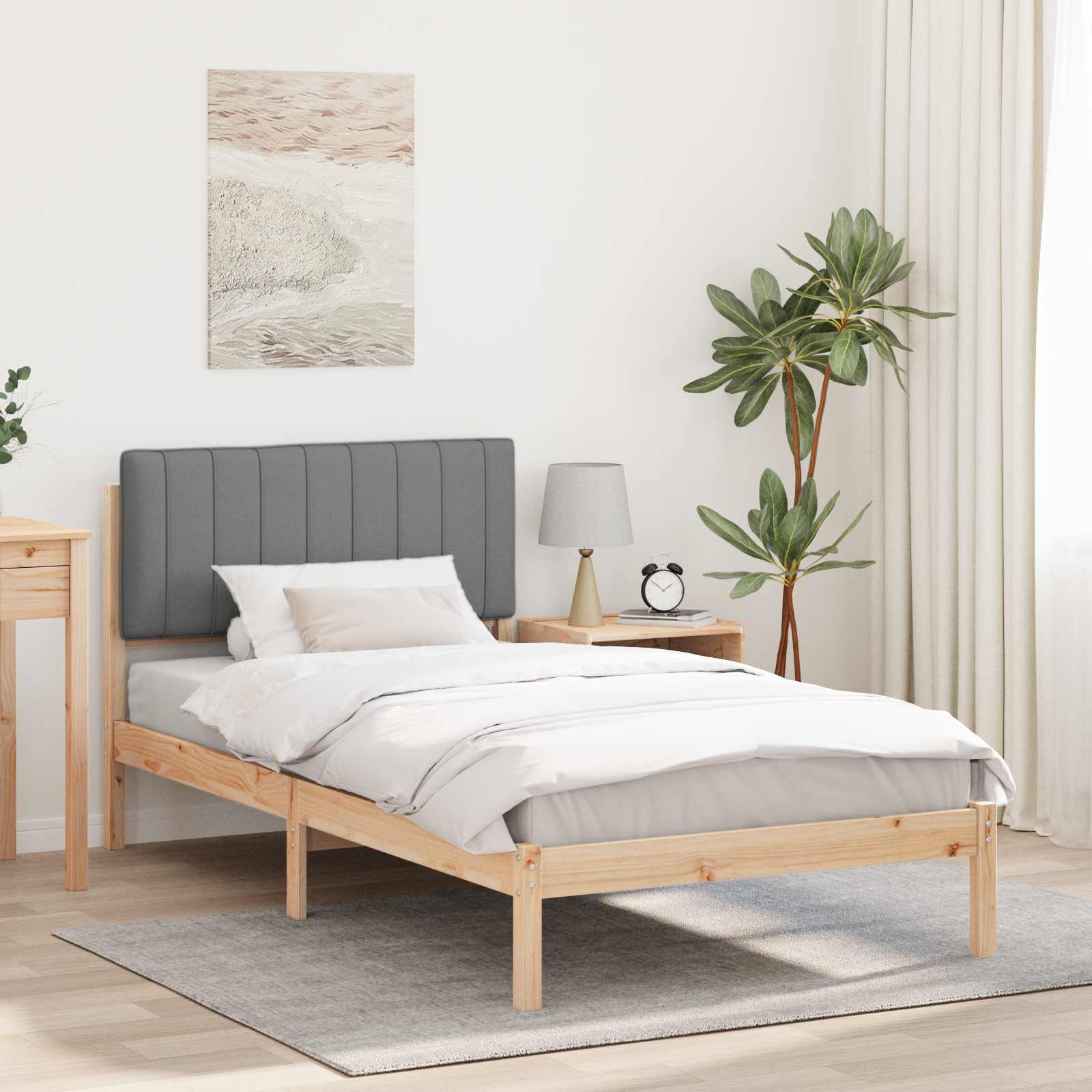 Bedframe met Gevoerd Hoofdgedeelte Lichtgrijs 100 x 200 cm