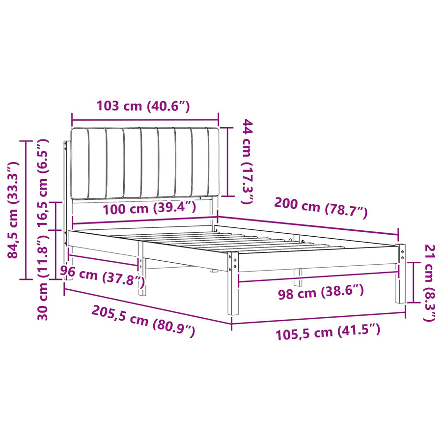 Bedframe met Gevoerd Hoofdgedeelte Lichtgrijs 100 x 200 cm