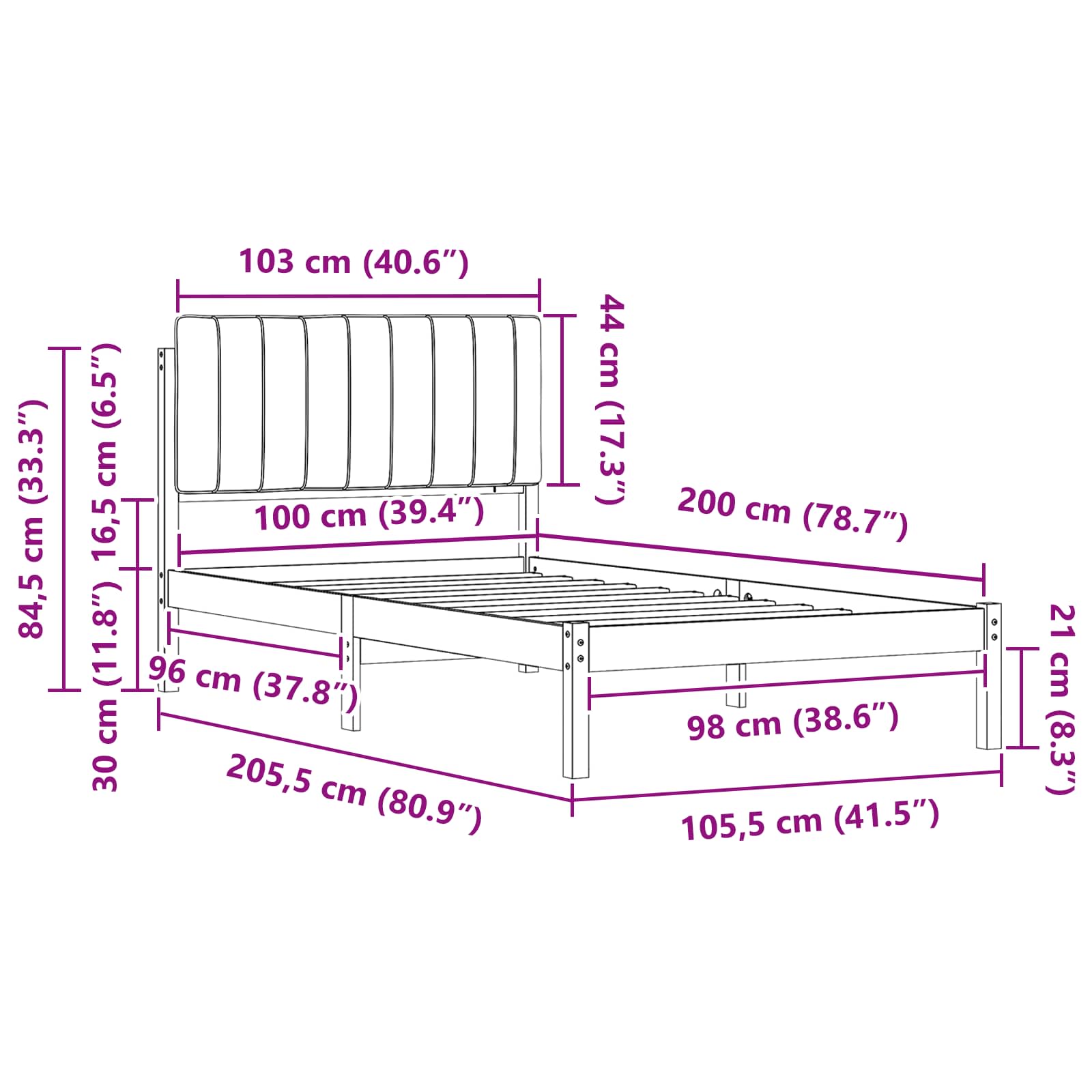 Bedframe met Gevoerd Hoofdgedeelte Lichtgrijs 100 x 200 cm