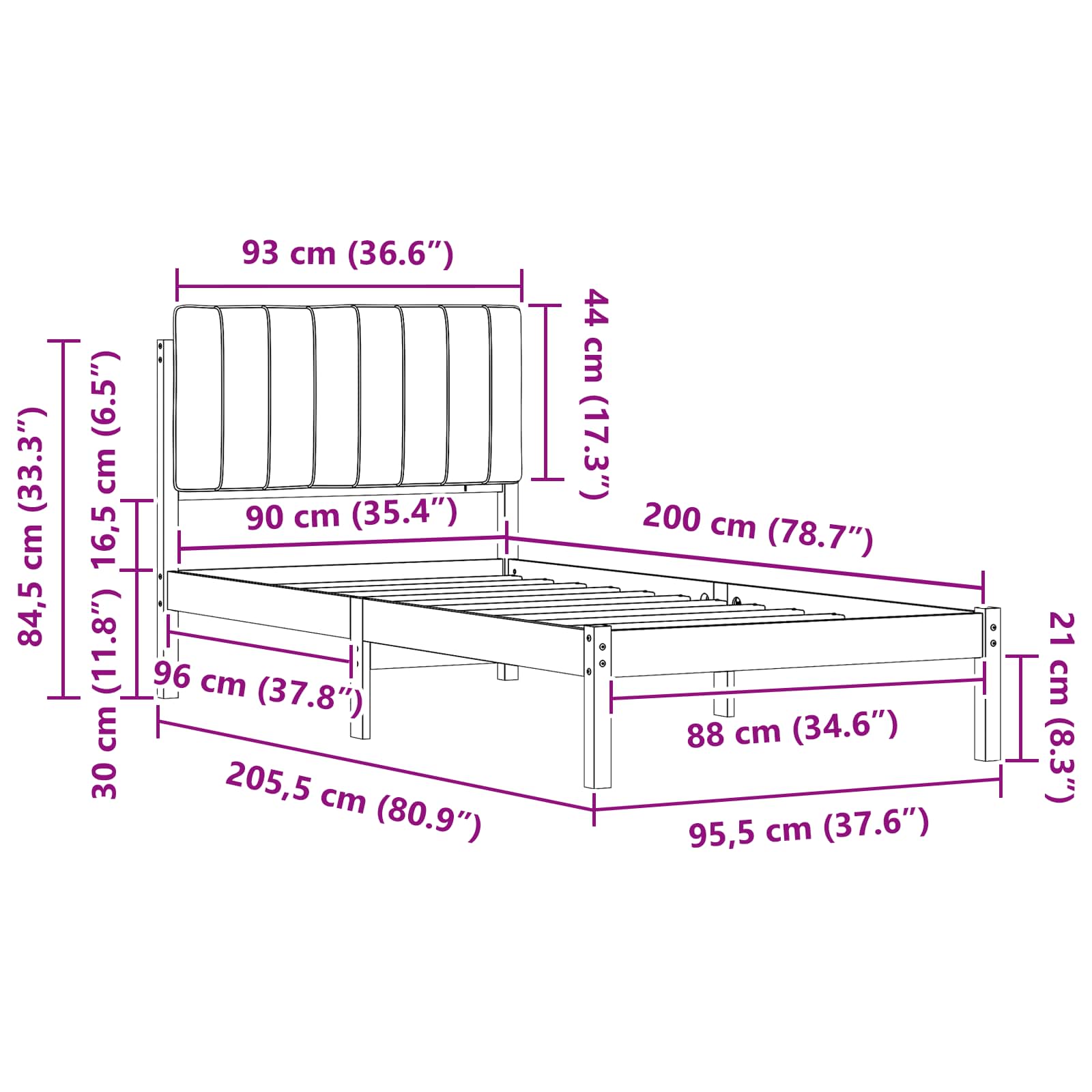 Bedframe met Gevoerd Hoofdgedeelte Natuurlijk en Donkergrijs