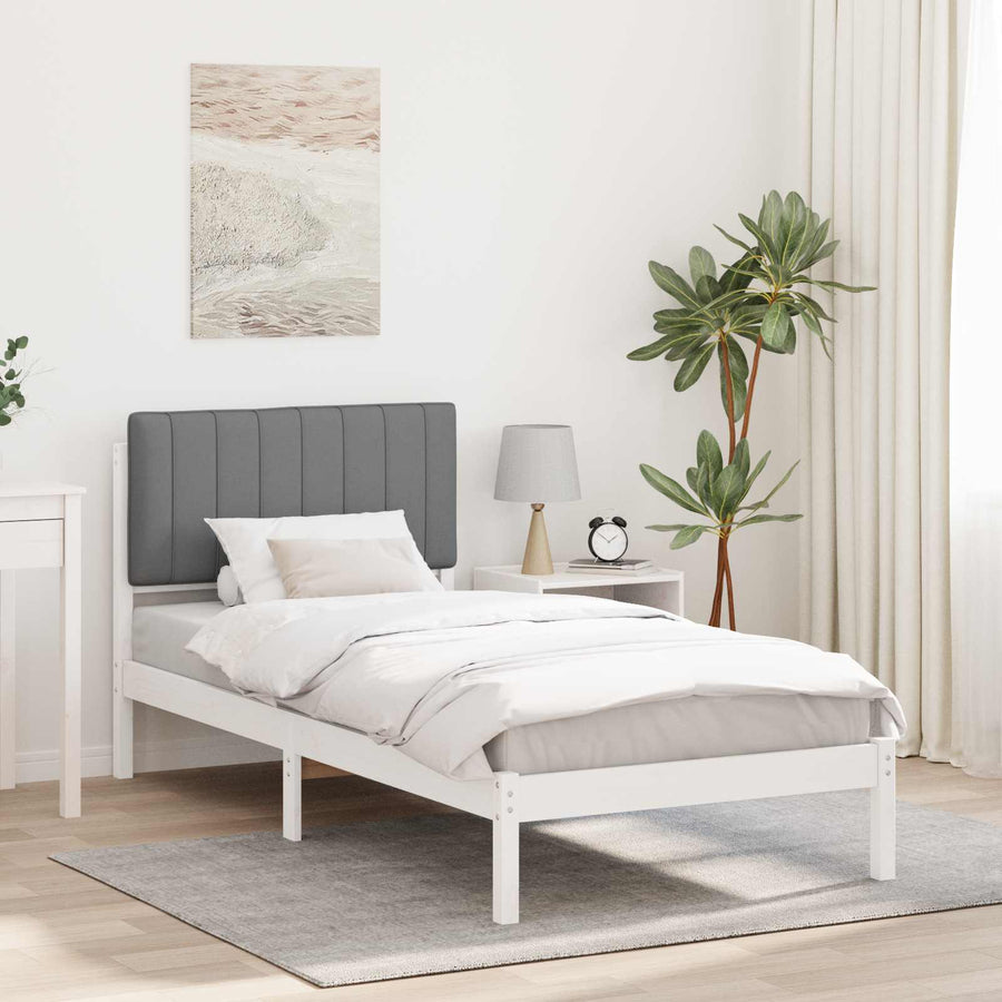 Bedframe met Gevoerd Hoofdgedeelte Wit en Lichtgrijs