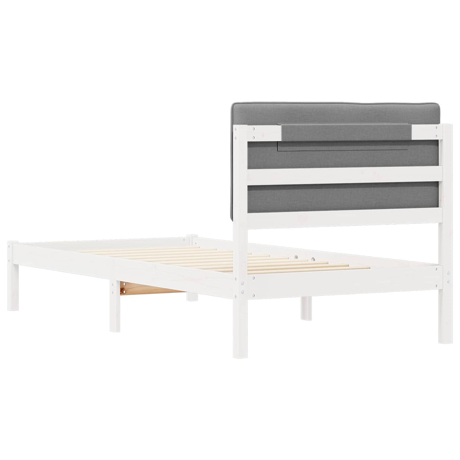 Bedframe met Gevoerd Hoofdgedeelte Wit en Lichtgrijs