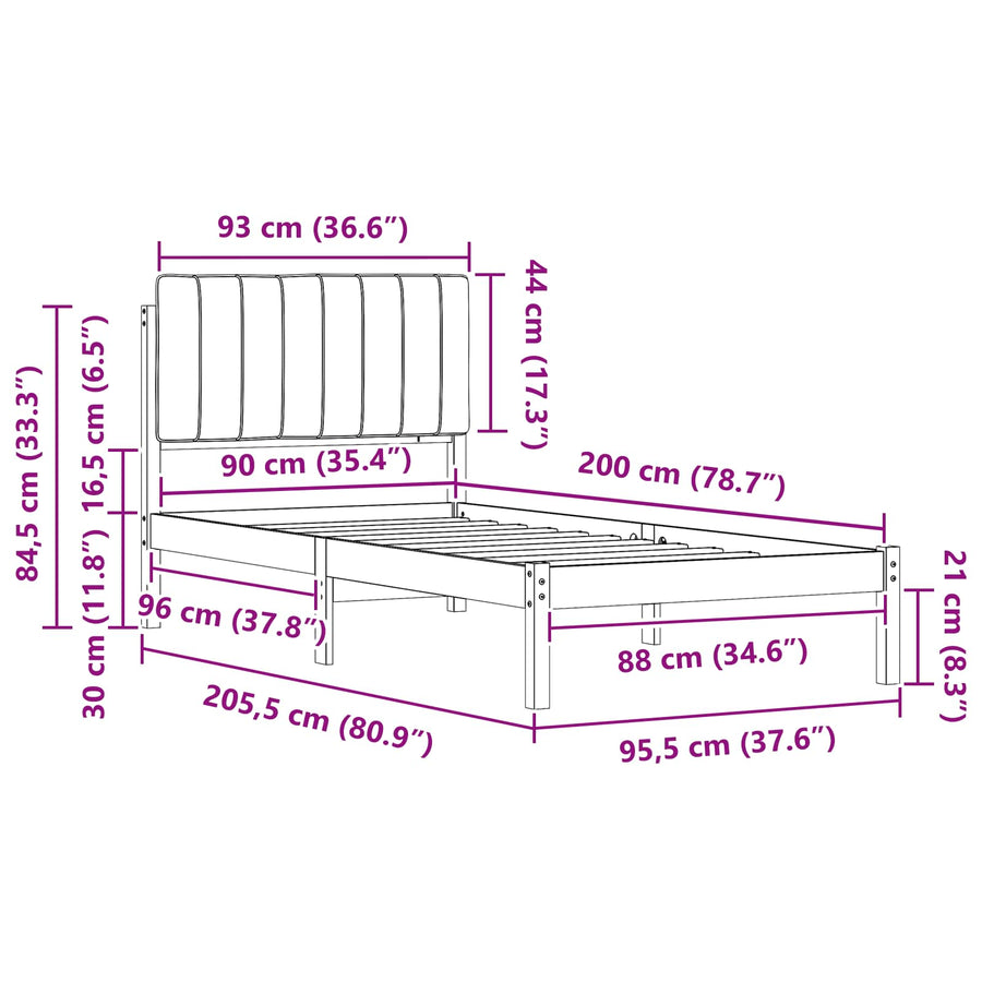 Bedframe met Gevoerd Hoofdgedeelte Wit en Lichtgrijs