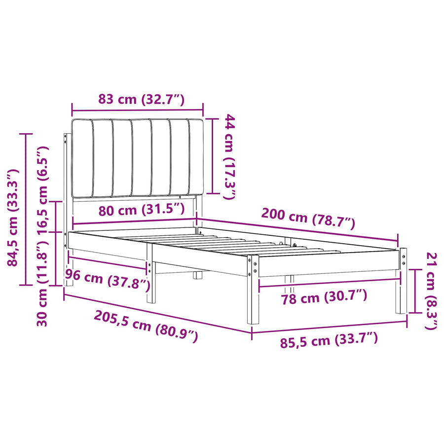 Bedframe met Gevoerd Hoofdgedeelte Lichtgrijs 80 x 200 cm