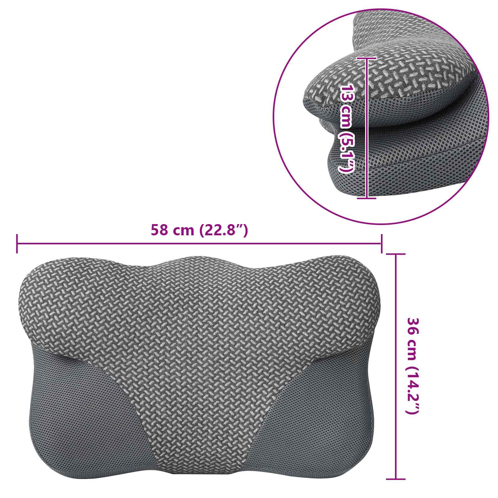 Hoofdkussen met kussen Grijs 59 x 38 x 14 cm Polyester