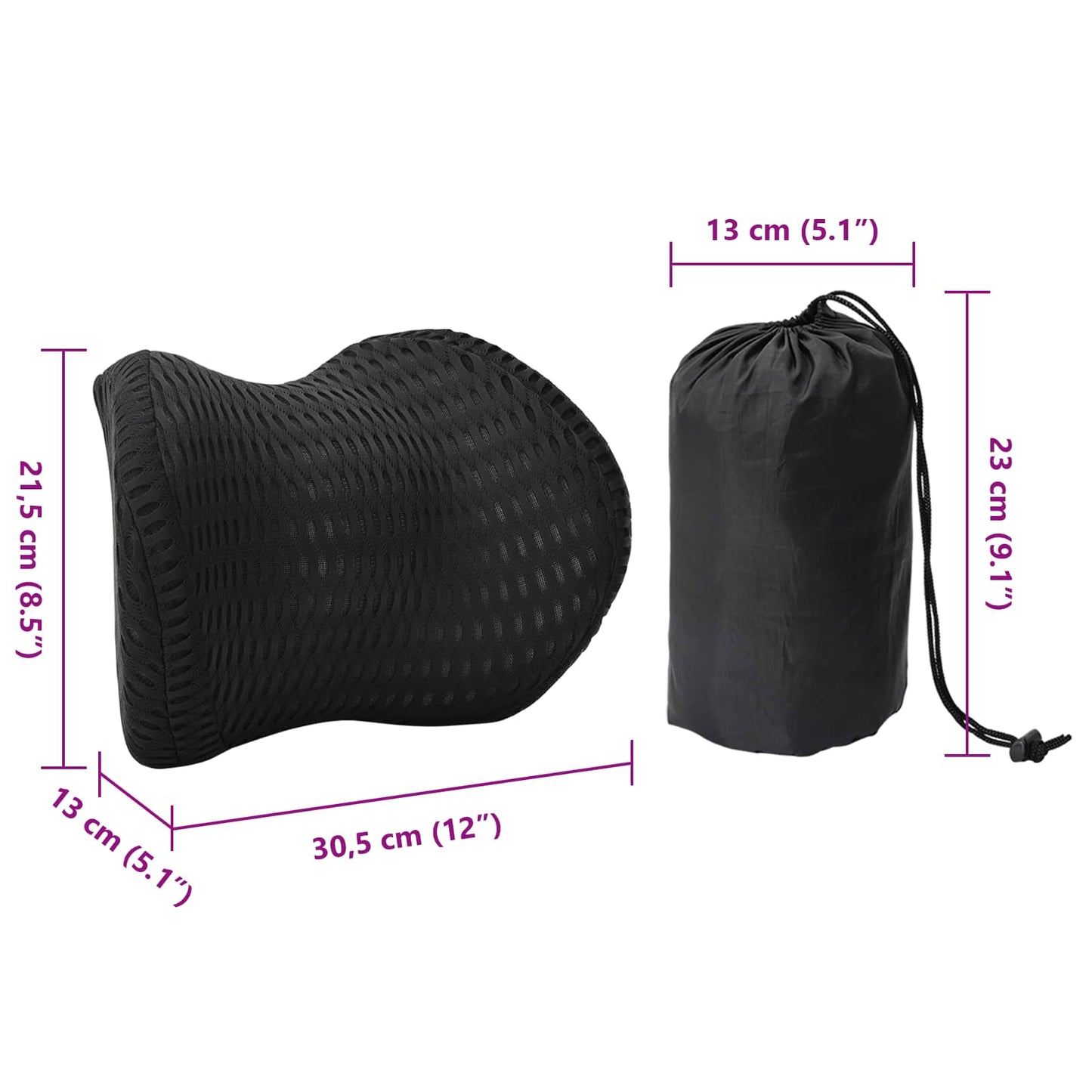 Hoofdkussen met kussen Zwart 31 x 23 x 14 cm 4D Mesh