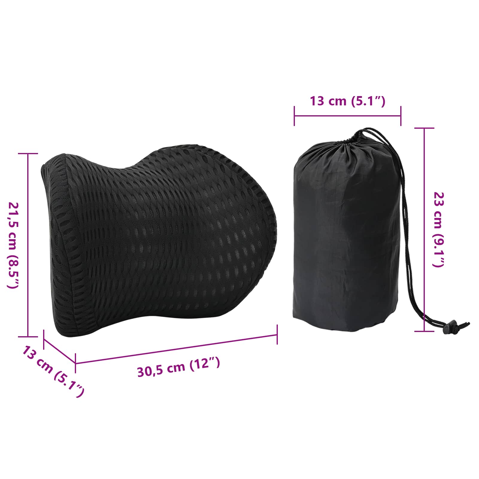 Hoofdkussen met kussen Zwart 31 x 23 x 14 cm 4D Mesh
