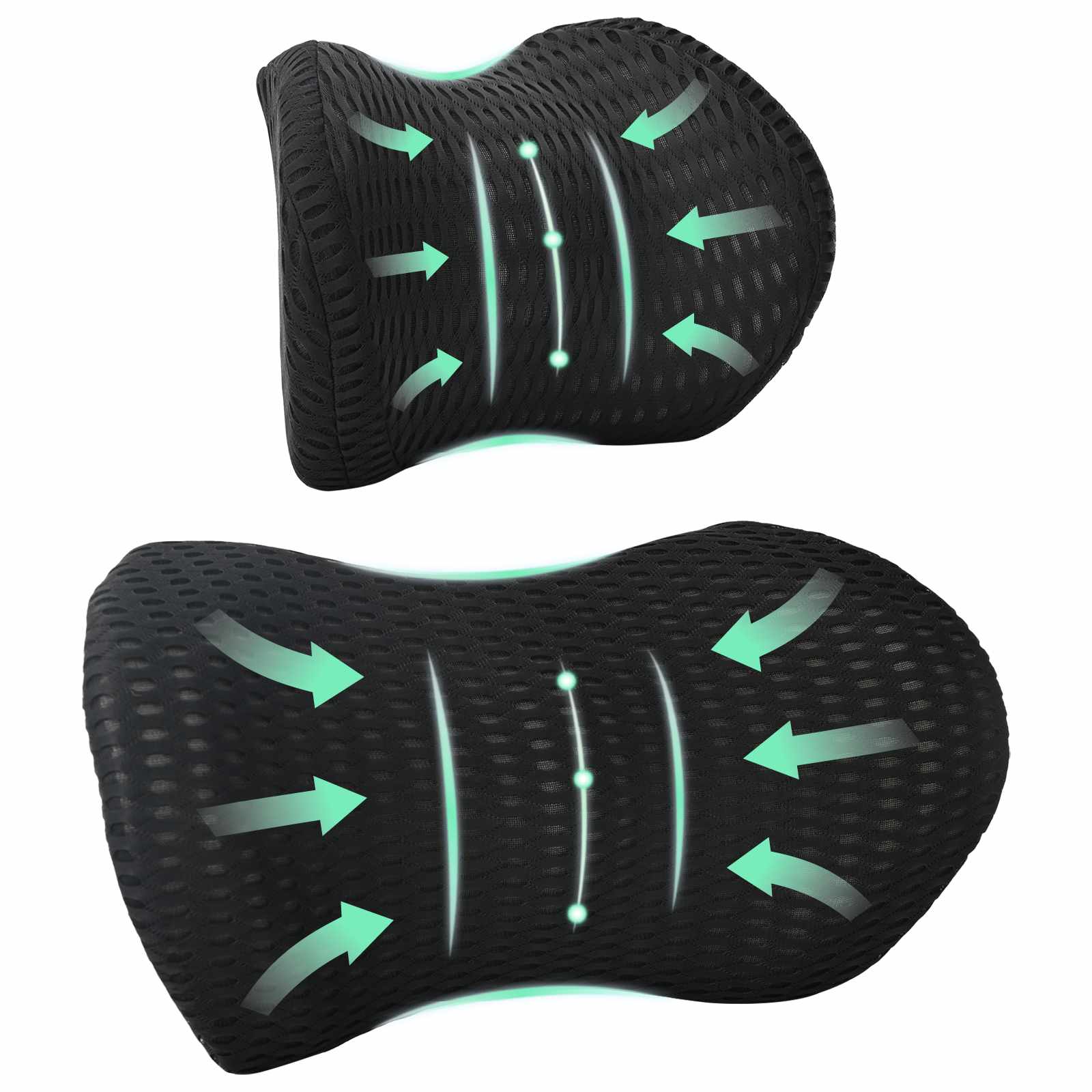 Hoofdkussen met kussen Verstelbaar 2 pcs Zwart 4D Mesh