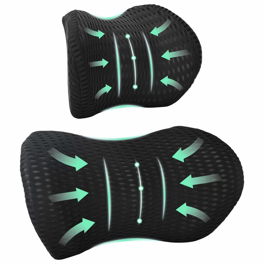 Hoofdkussen met kussen Verstelbaar 2 pcs Zwart 4D Mesh