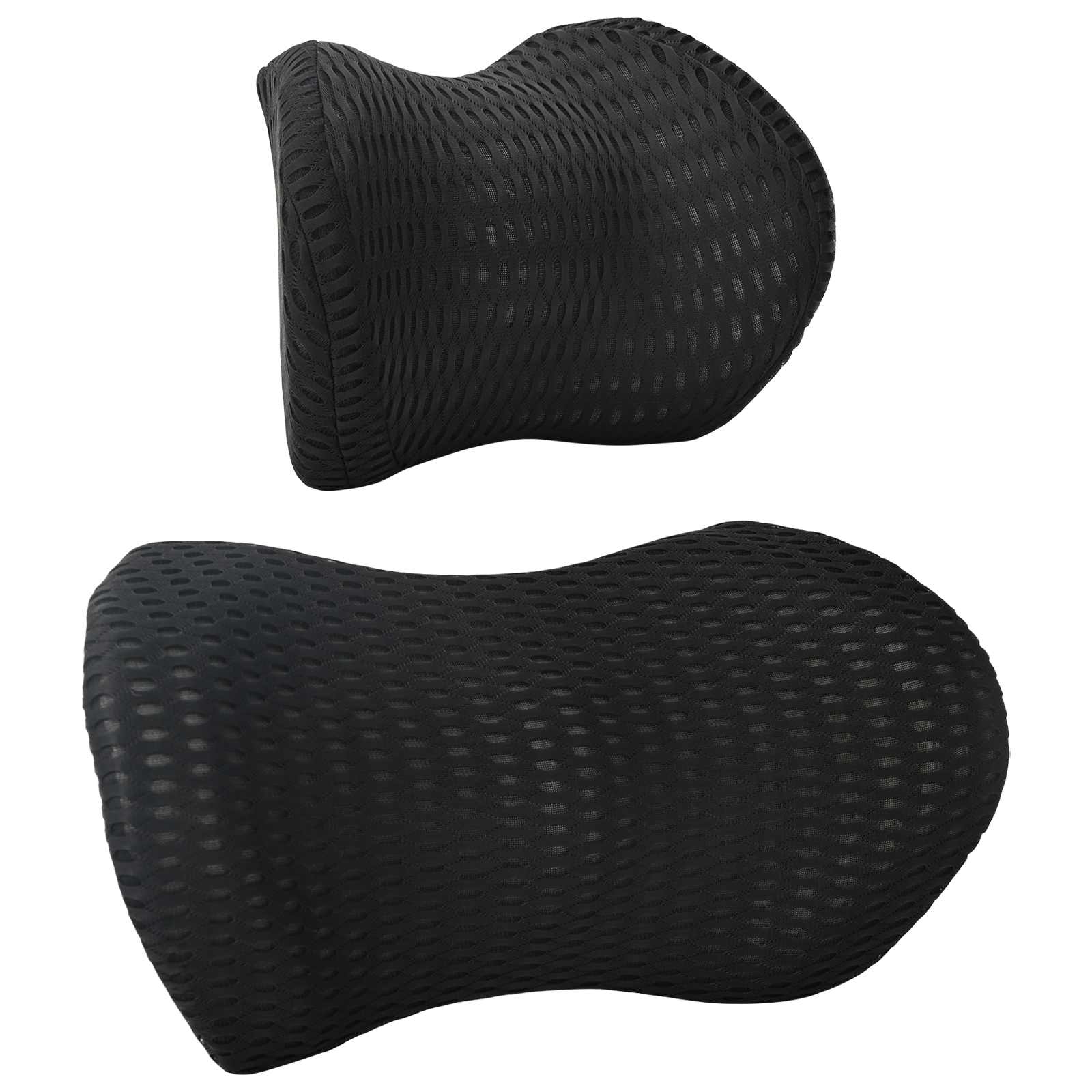 Hoofdkussen met kussen Verstelbaar 2 pcs Zwart 4D Mesh