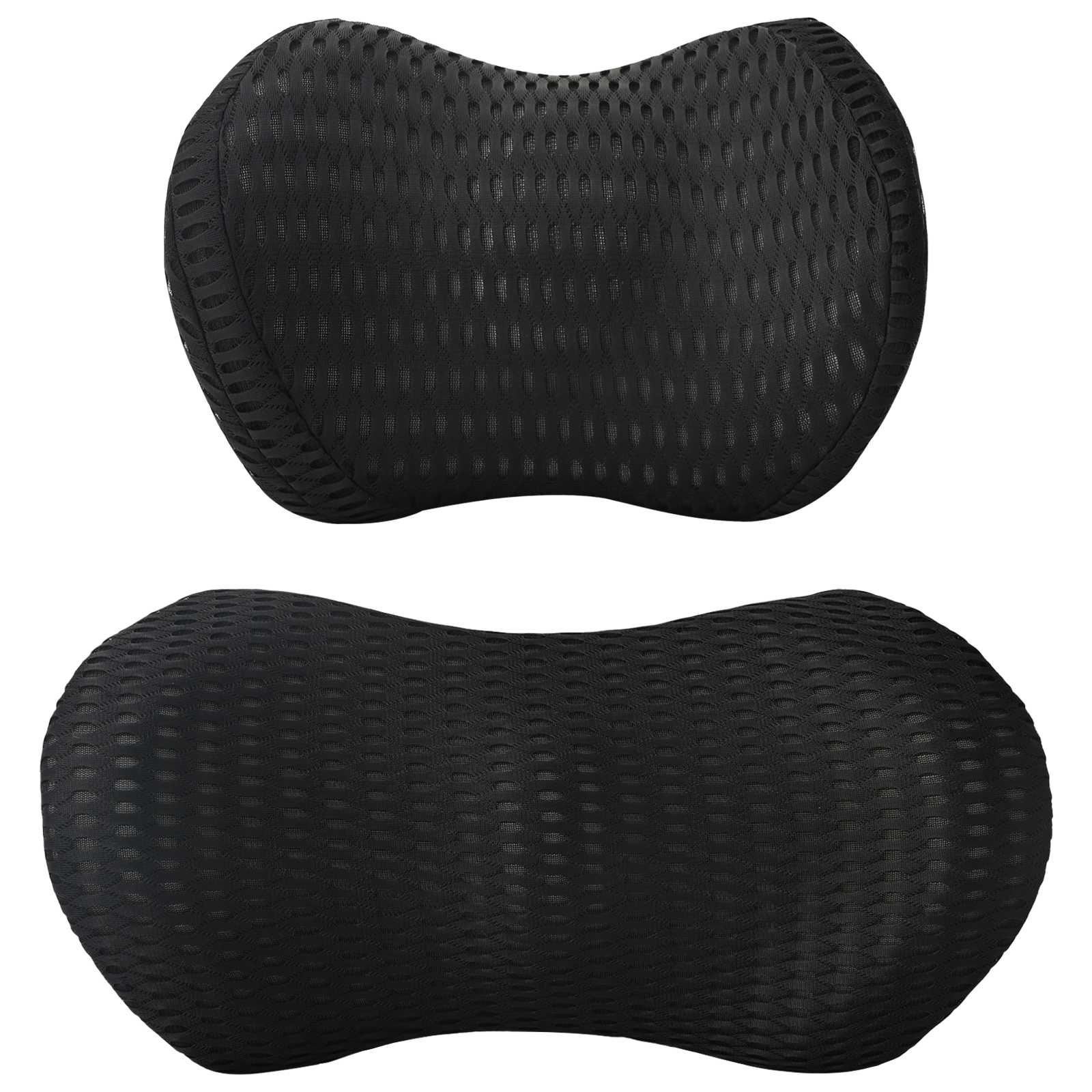 Hoofdkussen met kussen Verstelbaar 2 pcs Zwart 4D Mesh