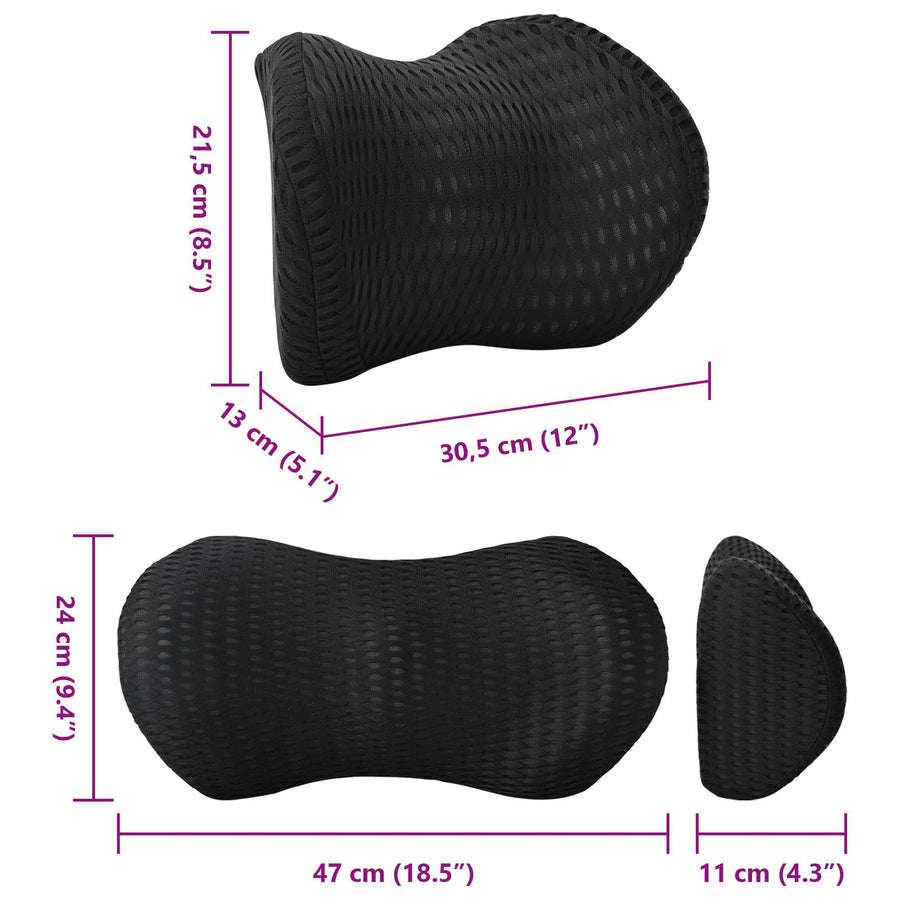 Hoofdkussen met kussen Verstelbaar 2 pcs Zwart 4D Mesh