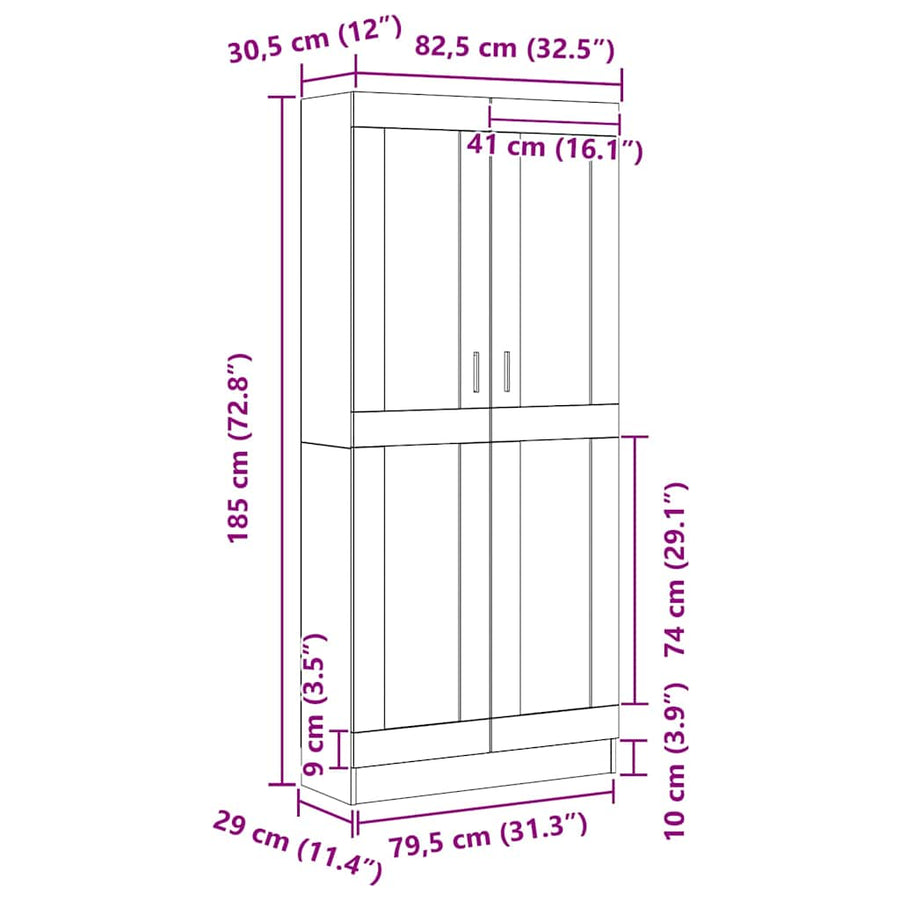 Boekenkast Zwart eiken 82.5 x 30.5 x 185 cm Bewerkt hout