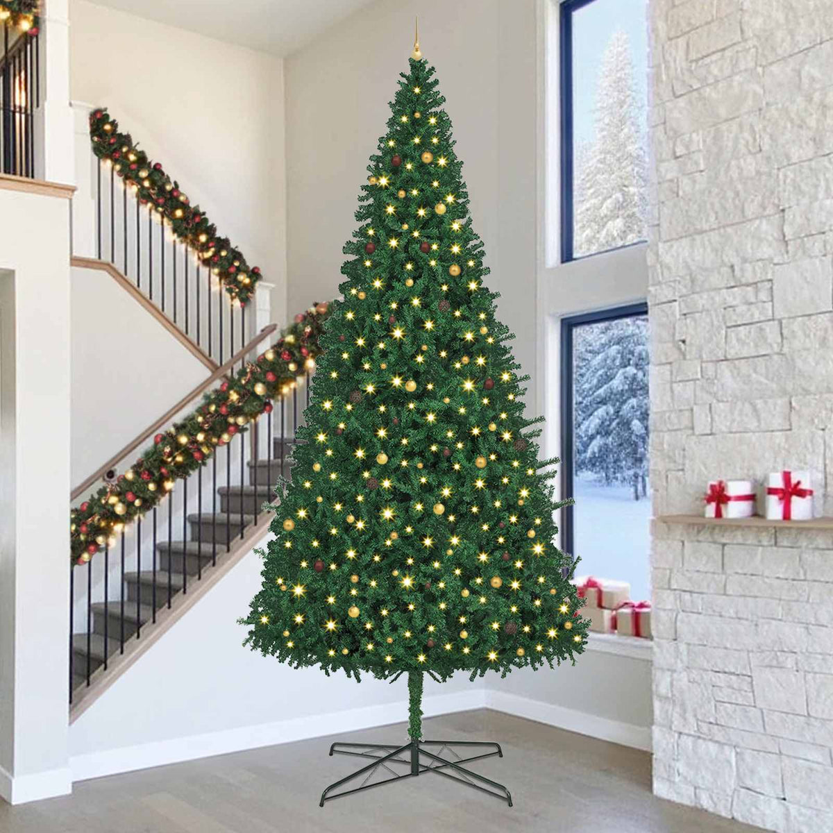 Kerstboom met decoratieve slingerlichten Groen 400 cm PVC