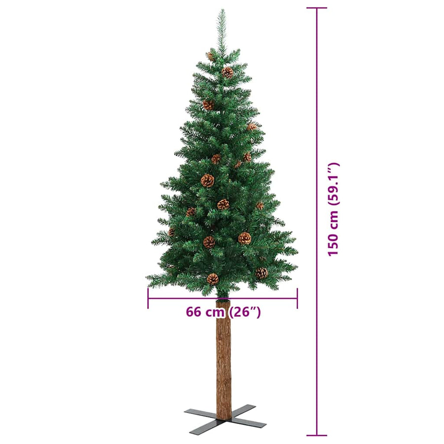 Slanke Kerstboom Groen 150 cm PVC en massief dennenhout