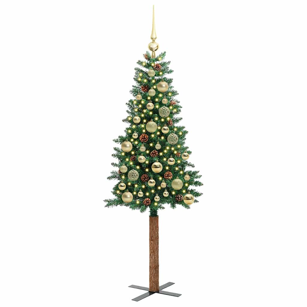 Slanke Kerstboom Groen 150 cm PVC en massief dennenhout