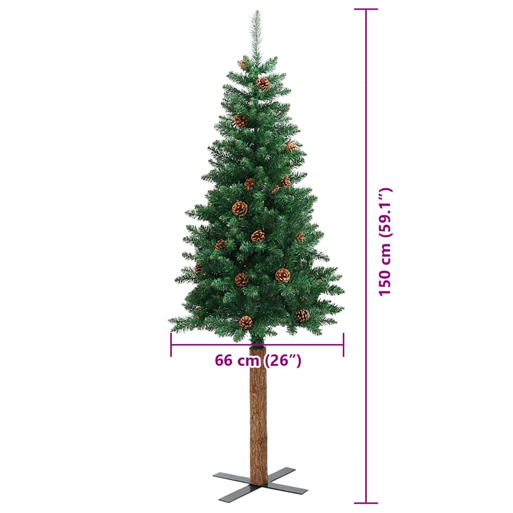 Slanke Kerstboom Groen 150 cm PVC en massief dennenhout