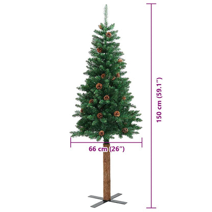 Slanke Kerstboom Groen 150 cm PVC en massief dennenhout