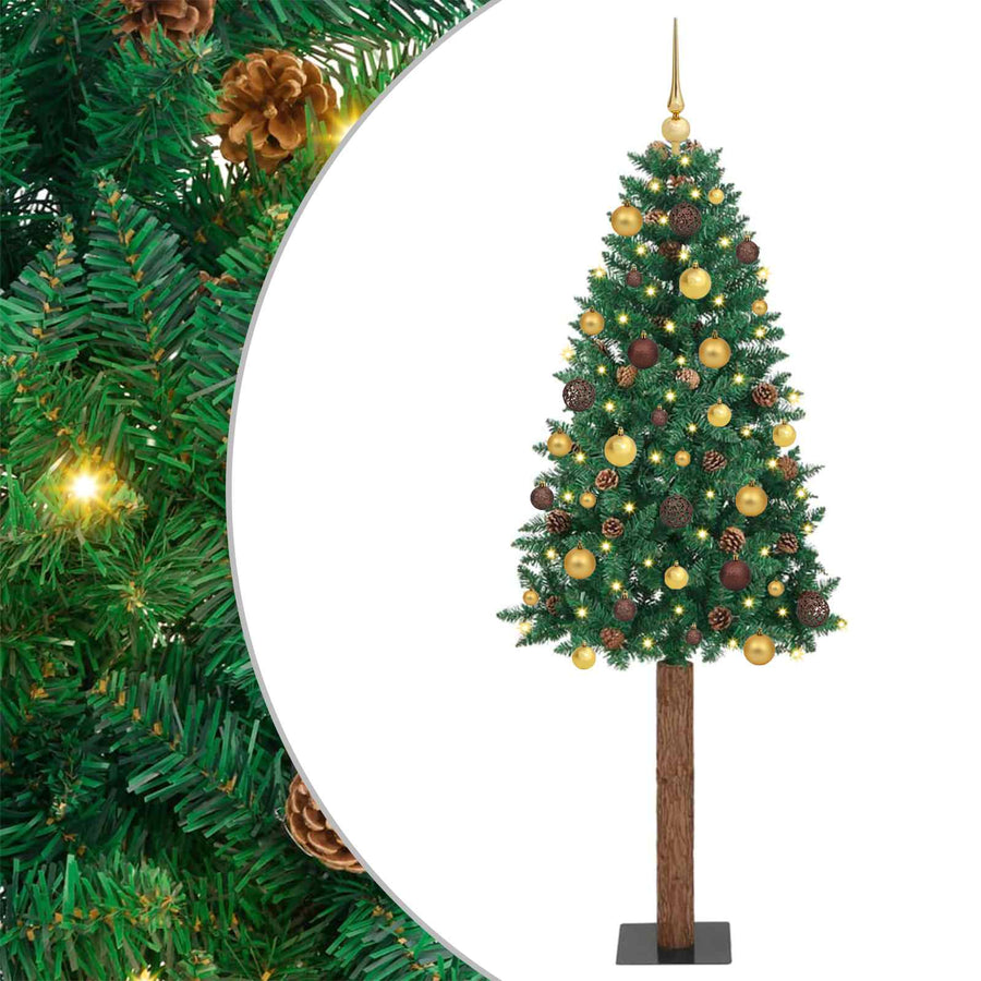 Slanke Kerstboom Groen 180 cm PVC en massief dennenhout