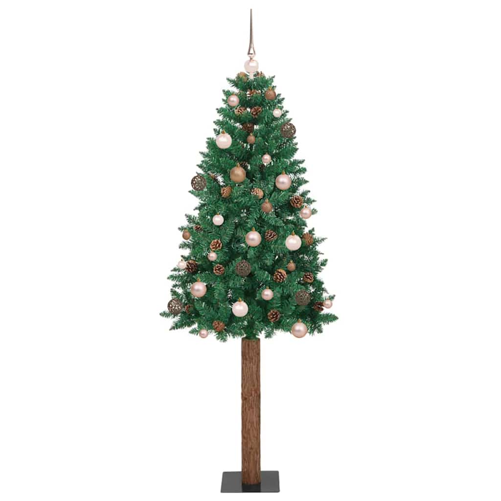 Slanke Kerstboom Groen 180 cm PVC en massief dennenhout