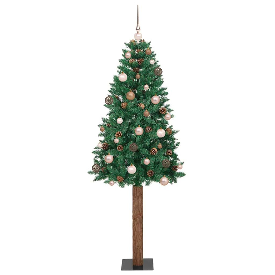 Slanke Kerstboom Groen 180 cm PVC en massief dennenhout