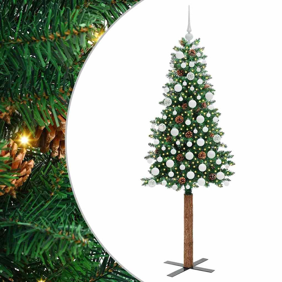 Slanke Kerstboom Groen 180 cm PVC en massief dennenhout