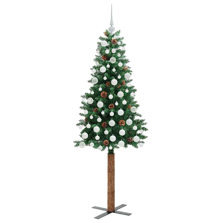 Slanke Kerstboom Groen 180 cm PVC en massief dennenhout