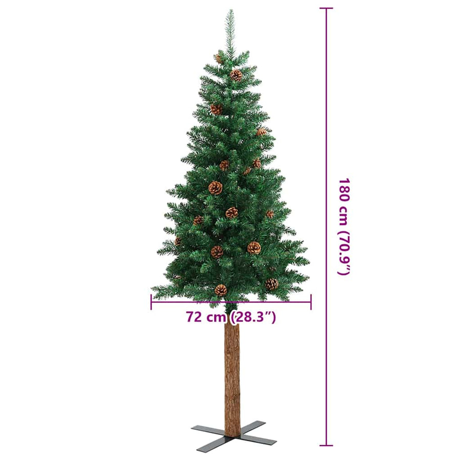Slanke Kerstboom Groen 180 cm PVC en massief dennenhout