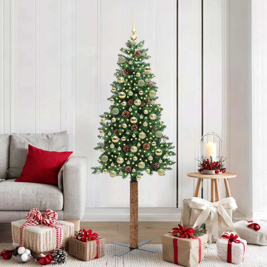 Slanke Kerstboom Groen 180 cm PVC en massief dennenhout