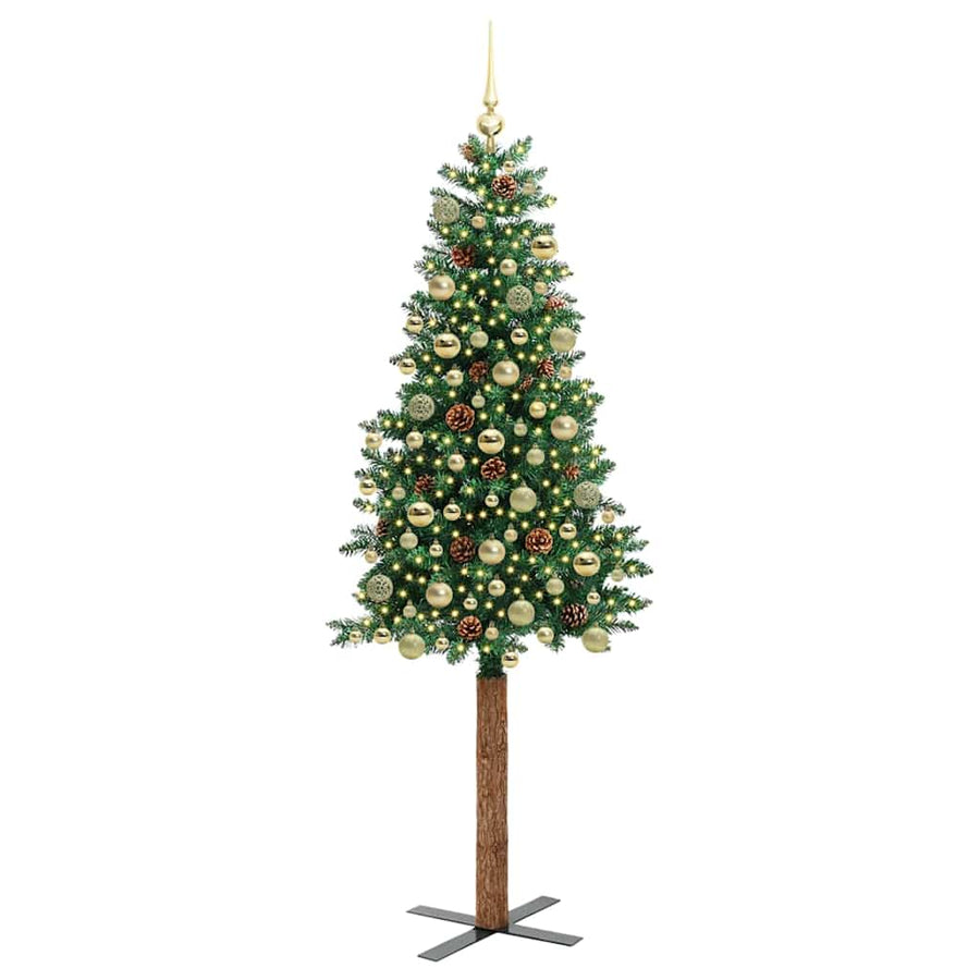 Slanke Kerstboom Groen 180 cm PVC en massief dennenhout