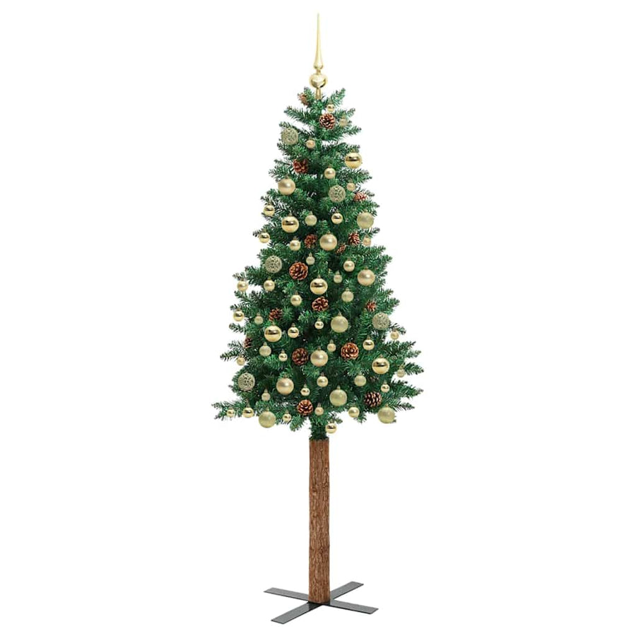 Slanke Kerstboom Groen 180 cm PVC en massief dennenhout