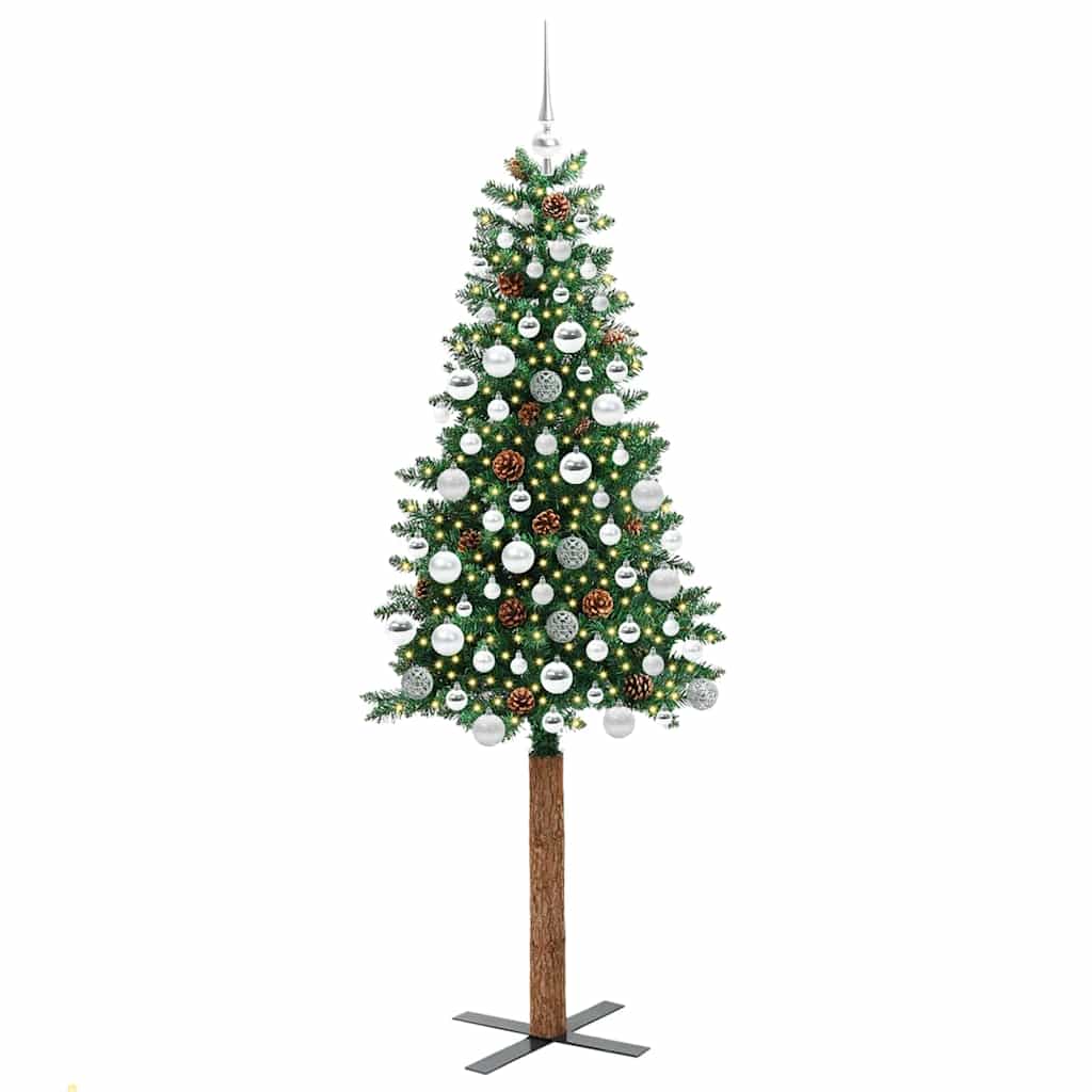 Slanke Kerstboom Groen 180 cm PVC en massief dennenhout