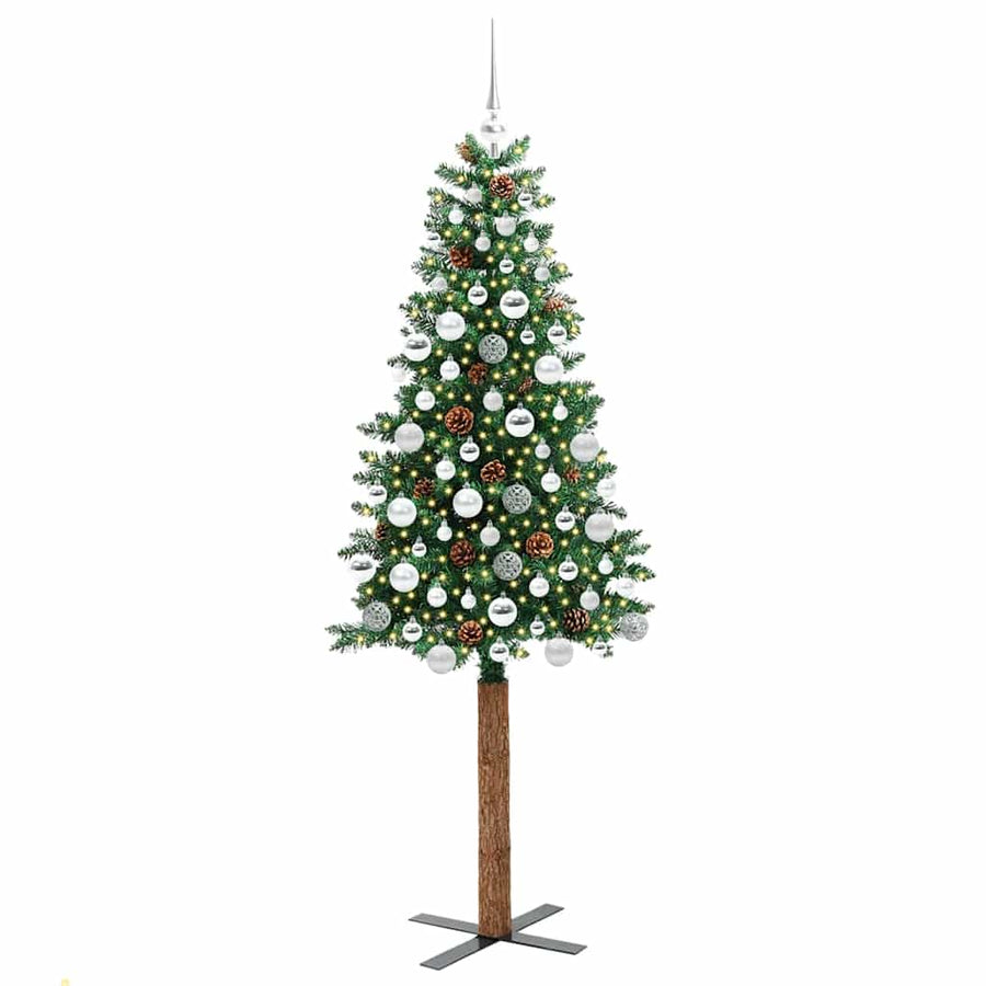 Slanke Kerstboom Groen 180 cm PVC en massief dennenhout