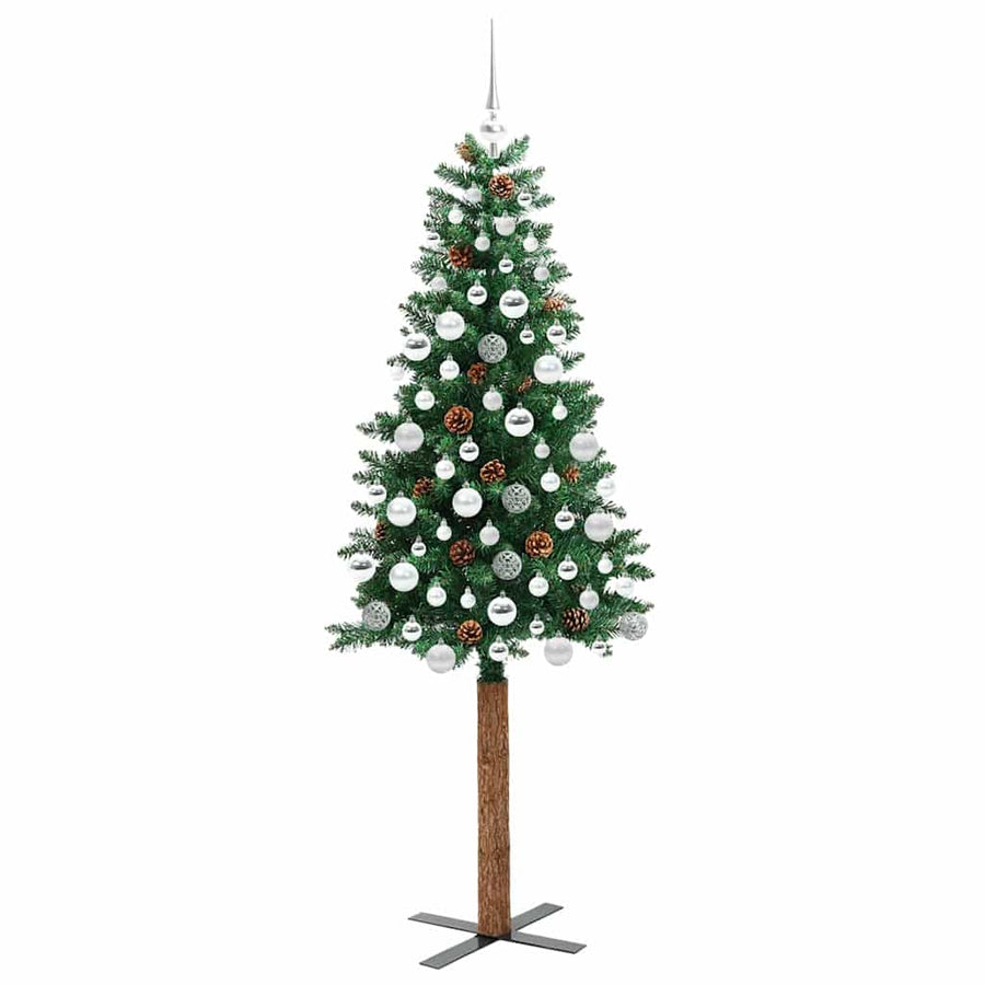 Slanke Kerstboom Groen 180 cm PVC en massief dennenhout