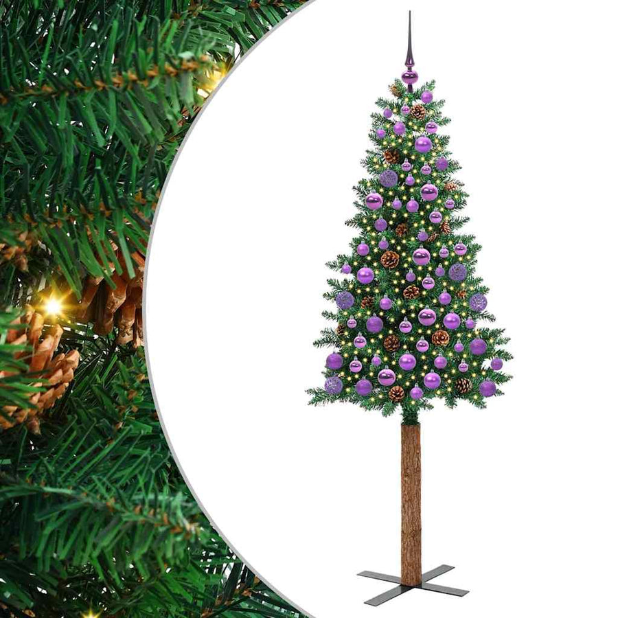 Slanke Kerstboom Groen 180 cm PVC en massief dennenhout