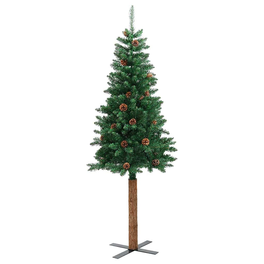 Slanke Kerstboom Groen 180 cm PVC en massief dennenhout