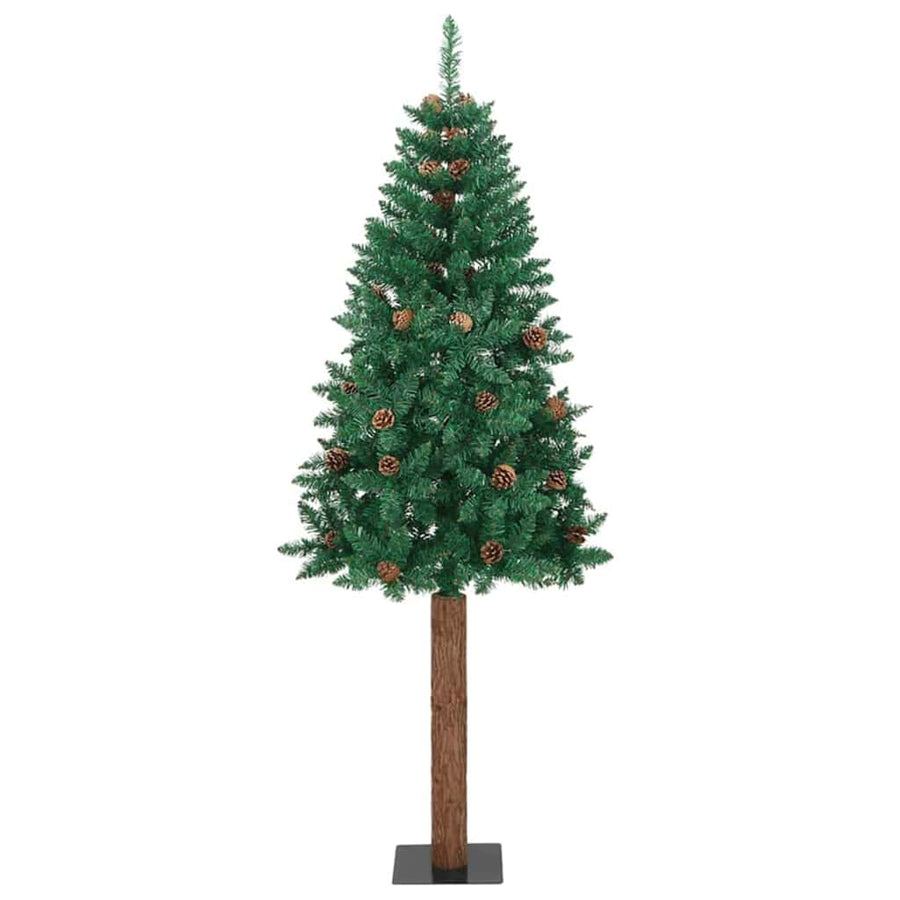 Slanke Kerstboom Groen 210 cm PVC en massief dennenhout