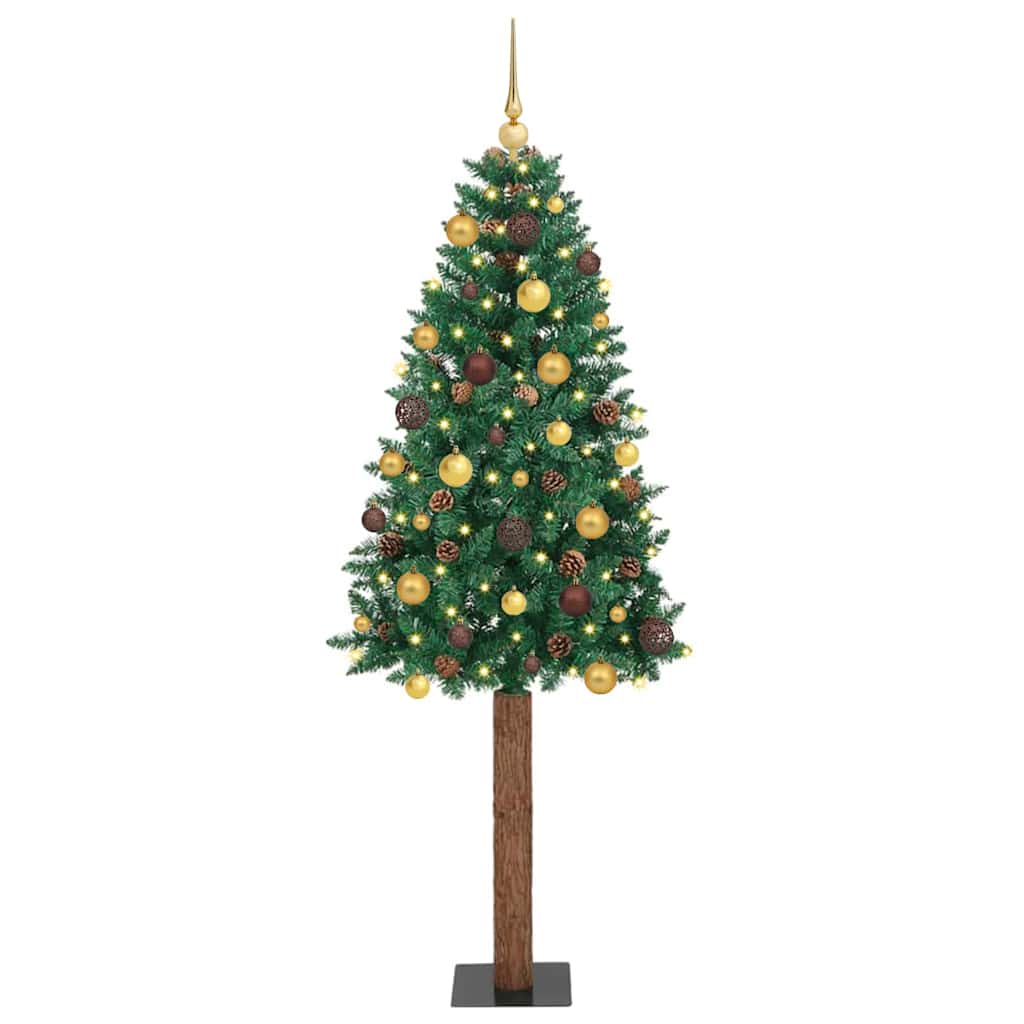 Slanke Kerstboom Groen 210 cm PVC en massief dennenhout