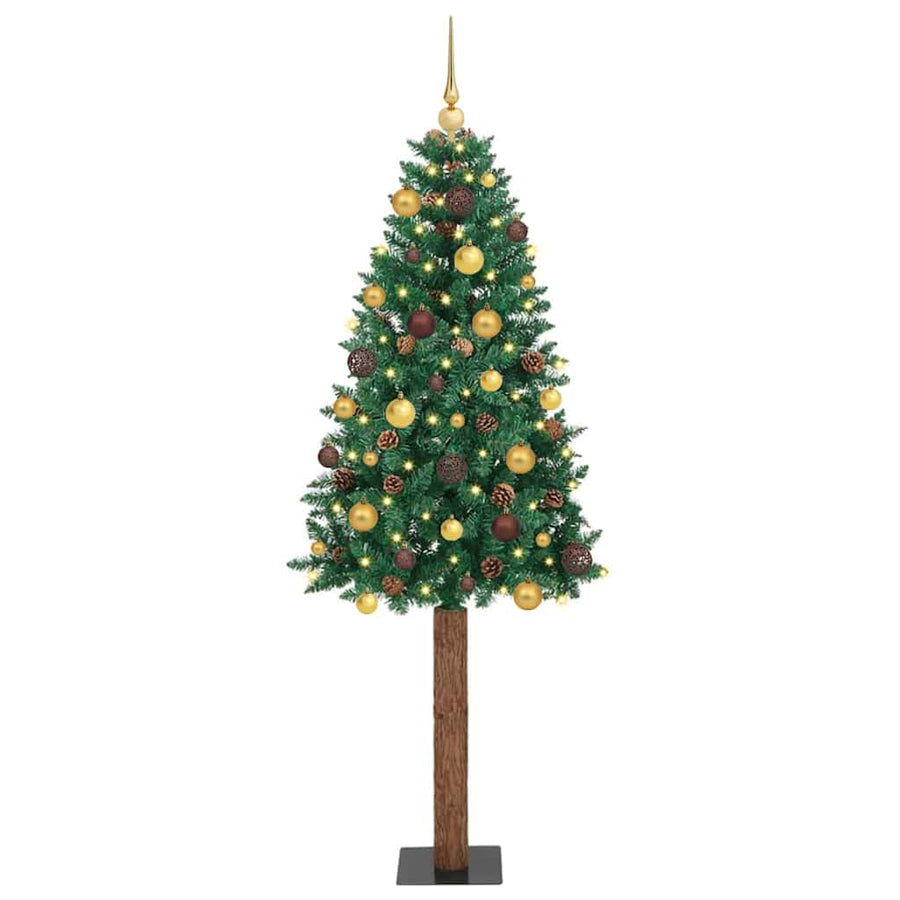 Slanke Kerstboom Groen 210 cm PVC en massief dennenhout